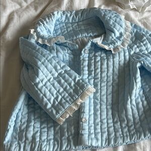 Light Blue Quilted Jacket with Lace Trim